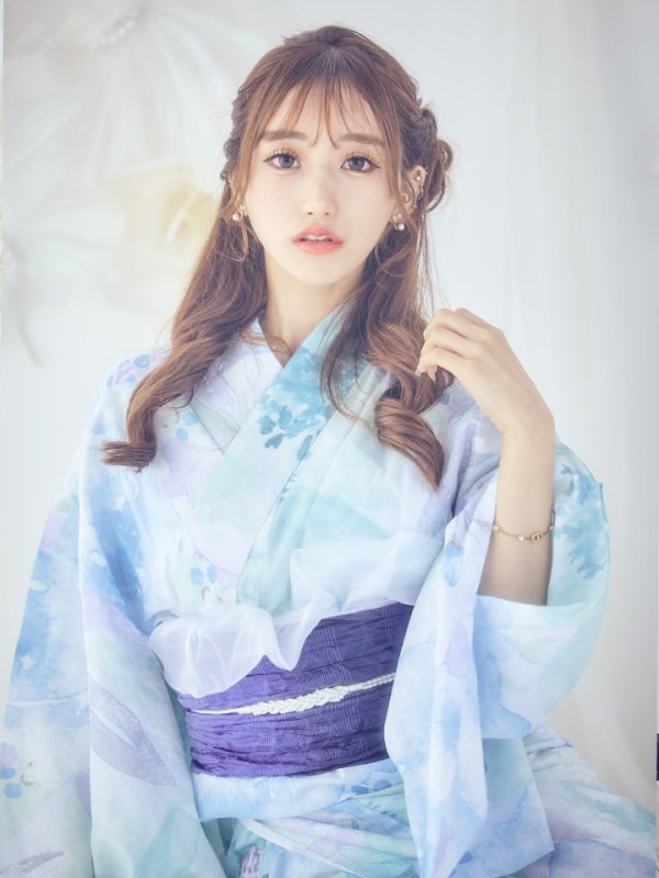 画像3: 【即日発送】ブルーミントの水彩浴衣  【浴衣３点セット 浴衣/帯/下駄】[YMT]