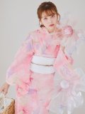 ローズピンクの水彩浴衣 OBI-siwa-200-kj-6-W / HIMO-900-yn-8-P / HEKO-800-sb-12-DusP / YA-953-kn-P / GETA-01-kj-7-P/ [YMT]