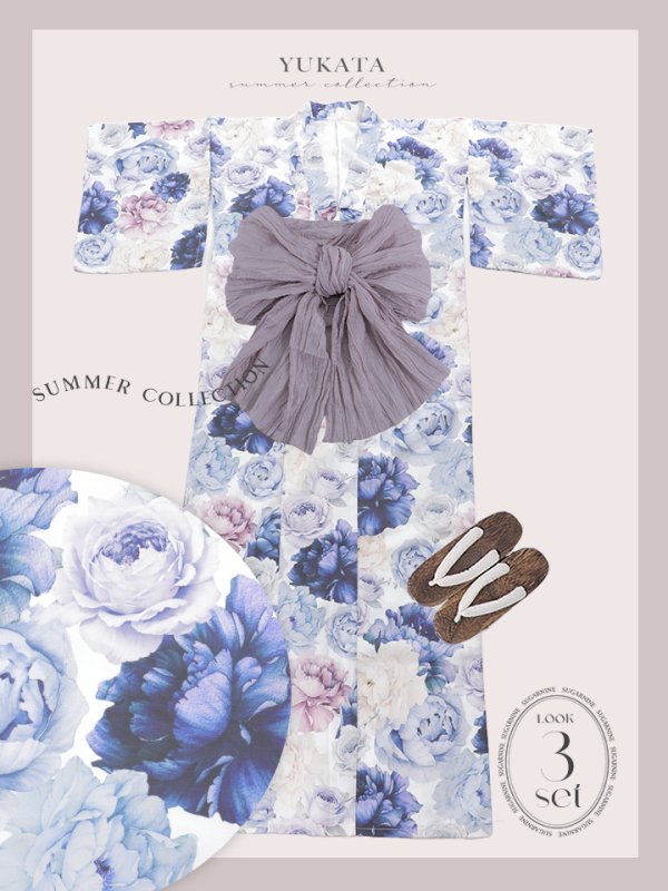 画像19: 【即日発送】【Riuコラボ】ブルーアイボリーピオニー浴衣  【浴衣３点セット 浴衣/帯/下駄】[YMT]