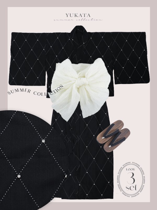 画像26: 【即日発送】セパレートアーガイルビジュー浴衣【浴衣4点セット 浴衣/帯/下駄】[YMT]