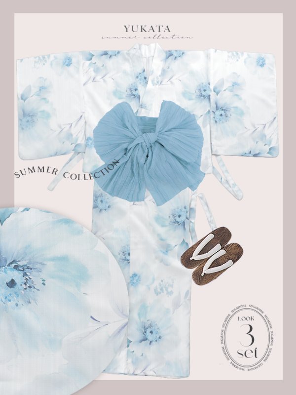 画像21: 【即日発送】セパレート水彩フラワー浴衣 【浴衣4点セット トップス/スカート/帯/下駄】 [OF04]