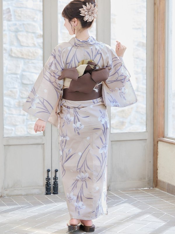 画像8: 【即日発送】ベージュ地×水仙の花浴衣  【浴衣３点セット 浴衣/帯/下駄】[YMT]