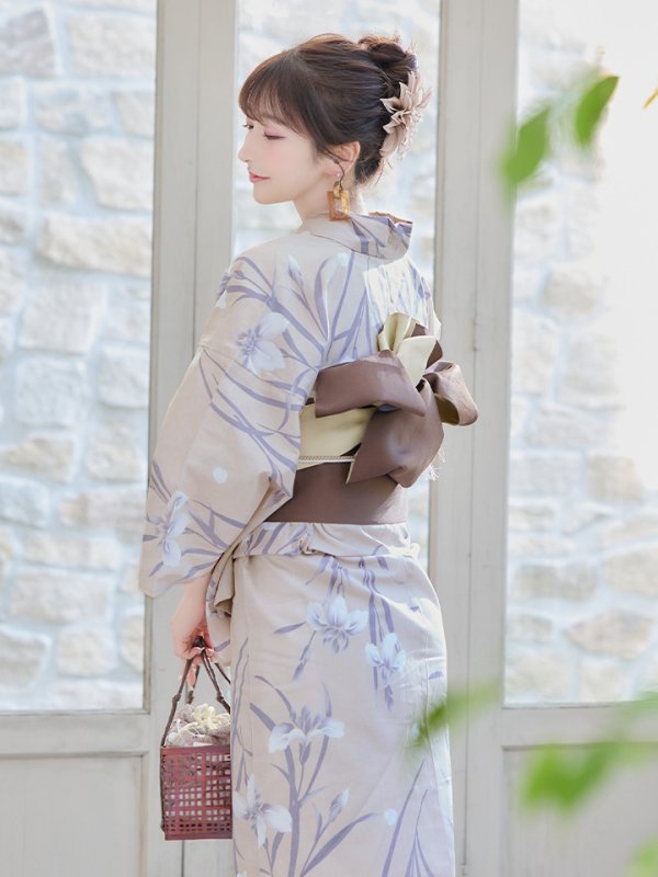 画像10: 【即日発送】ベージュ地×水仙の花浴衣  【浴衣３点セット 浴衣/帯/下駄】[YMT]