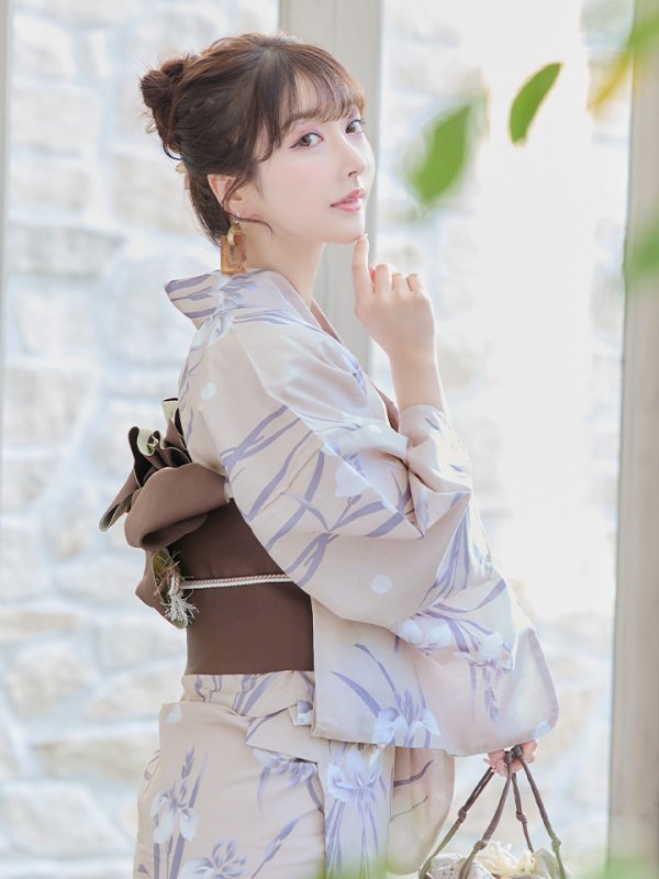 画像13: 【即日発送】ベージュ地×水仙の花浴衣  【浴衣３点セット 浴衣/帯/下駄】[YMT]