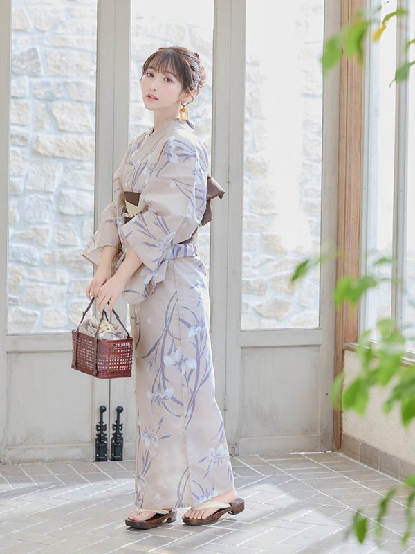 画像11: 【即日発送】ベージュ地×水仙の花浴衣  【浴衣３点セット 浴衣/帯/下駄】[YMT]