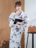 【即日発送】ニュアンスモノトーンフラワー浴衣 OBI-siwa-200-kj-1-B / HIMO-900-yn-4-GYxGY / HEKO-800-sb-5-W / YA-73-kn-GY / GETA-01-kj-3-IV[YMT]