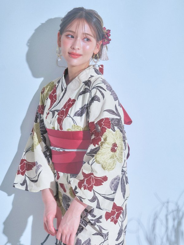 画像11: 【即日発送】レトロモダンフラワー浴衣  【浴衣３点セット 浴衣/帯/下駄】[YMT]