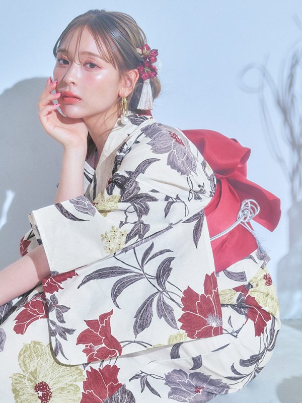 画像5: 【即日発送】レトロモダンフラワー浴衣  【浴衣３点セット 浴衣/帯/下駄】[YMT]