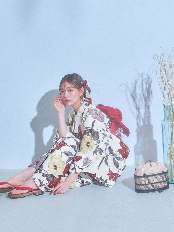 画像8: 【即日発送】レトロモダンフラワー浴衣  【浴衣３点セット 浴衣/帯/下駄】[YMT]