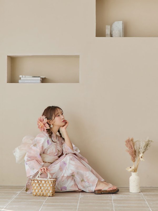 画像10: 【即日発送】大人レトロピンク浴衣  【浴衣３点セット 浴衣/帯/下駄】[YMT]