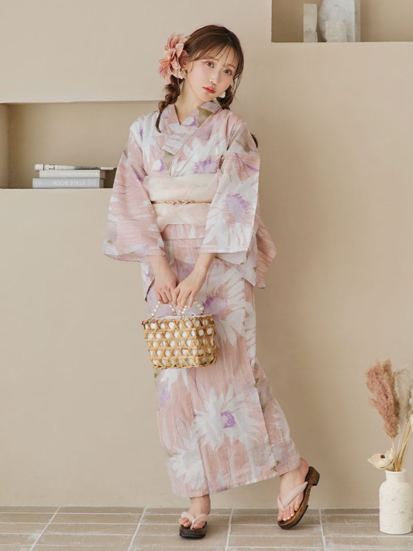 画像4: 【即日発送】大人レトロピンク浴衣  【浴衣３点セット 浴衣/帯/下駄】[YMT]