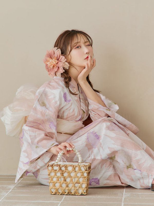 画像5: 【即日発送】大人レトロピンク浴衣  【浴衣３点セット 浴衣/帯/下駄】[YMT]