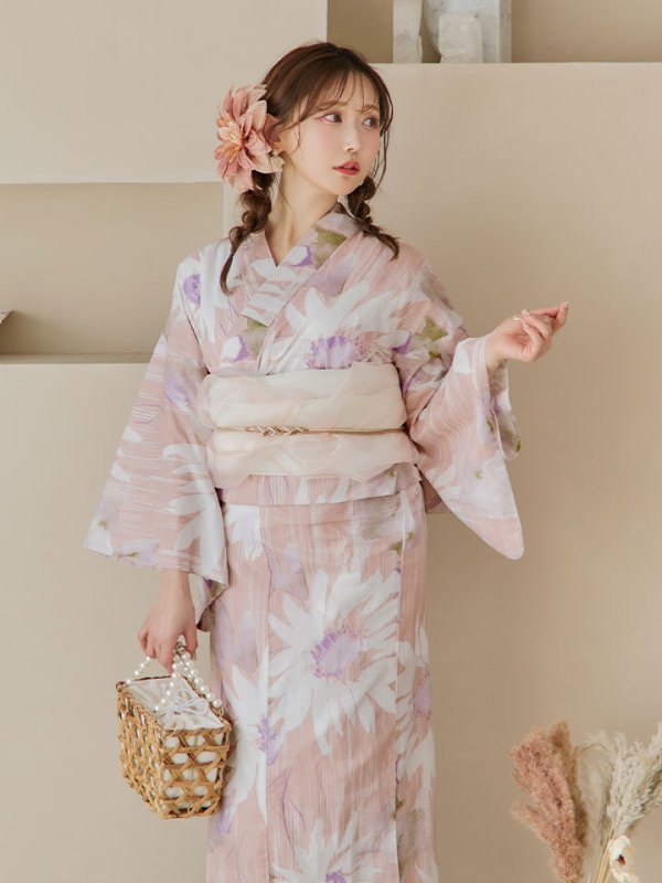 画像6: 【即日発送】大人レトロピンク浴衣  【浴衣３点セット 浴衣/帯/下駄】[YMT]