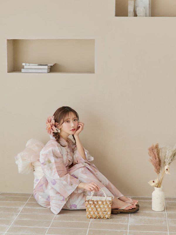 画像7: 【即日発送】大人レトロピンク浴衣  【浴衣３点セット 浴衣/帯/下駄】[YMT]