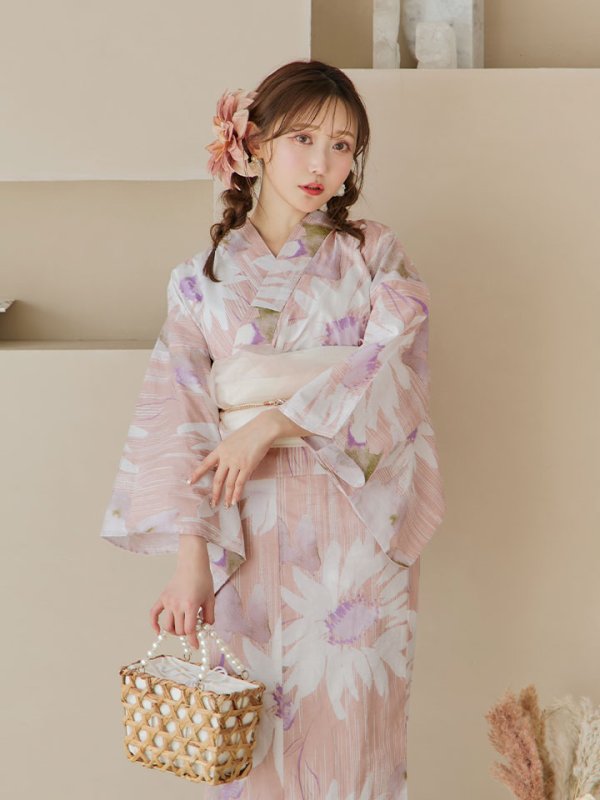 画像9: 【即日発送】大人レトロピンク浴衣  【浴衣３点セット 浴衣/帯/下駄】[YMT]