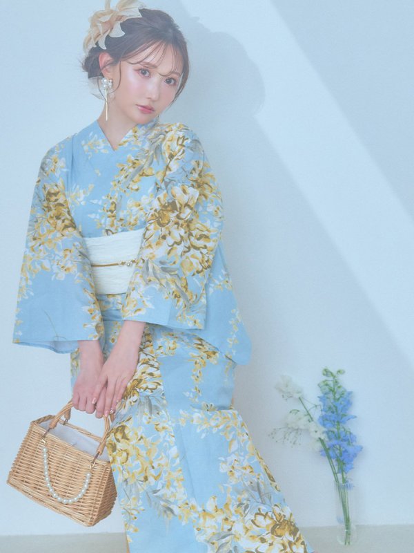 画像11: 【即日発送】ライトブルー×キバナフジ浴衣  【浴衣３点セット 浴衣/帯/下駄】[YMT]
