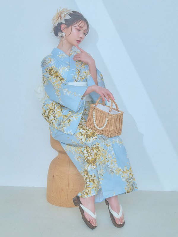 画像12: 【即日発送】ライトブルー×キバナフジ浴衣  【浴衣３点セット 浴衣/帯/下駄】[YMT]