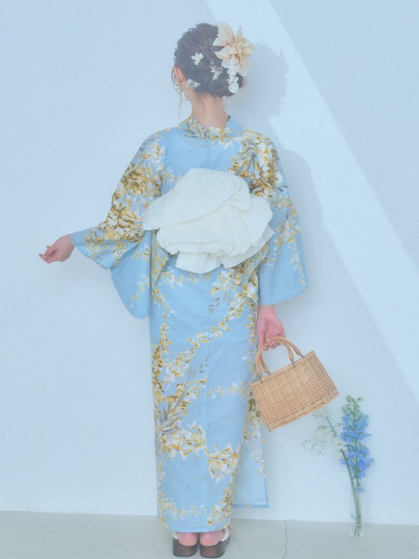 画像15: 【即日発送】ライトブルー×キバナフジ浴衣  【浴衣３点セット 浴衣/帯/下駄】[YMT]