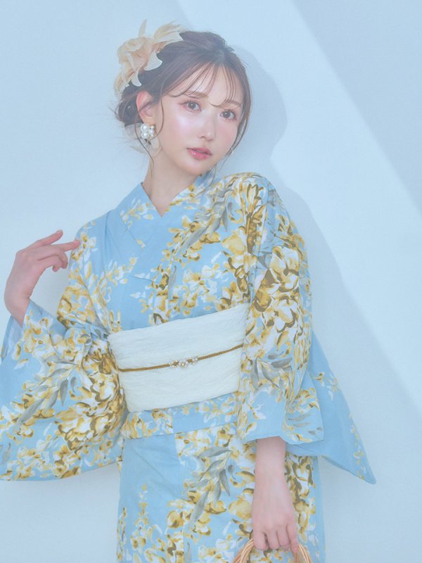 画像7: 【即日発送】ライトブルー×キバナフジ浴衣  【浴衣３点セット 浴衣/帯/下駄】[YMT]