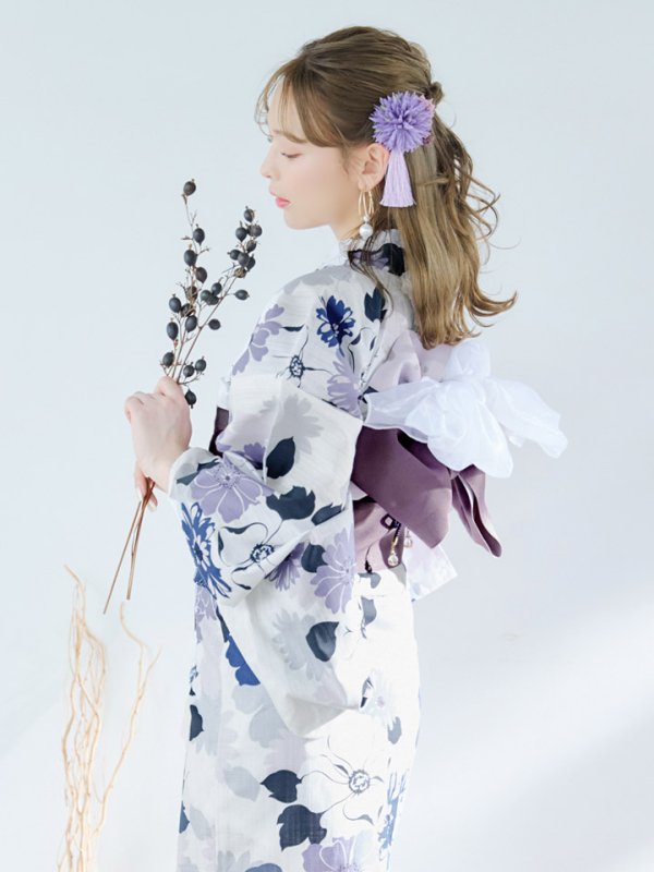 画像11: 【即日発送】パープルフラワー浴衣  【浴衣３点セット 浴衣/帯/下駄】[YMT]
