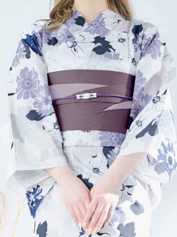 画像17: 【即日発送】パープルフラワー浴衣  【浴衣３点セット 浴衣/帯/下駄】[YMT]