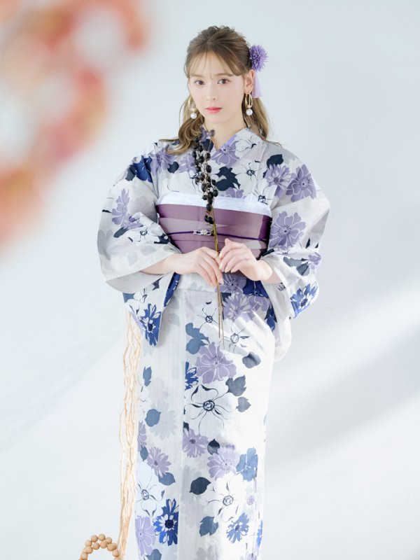 画像3: 【即日発送】パープルフラワー浴衣  【浴衣３点セット 浴衣/帯/下駄】[YMT]