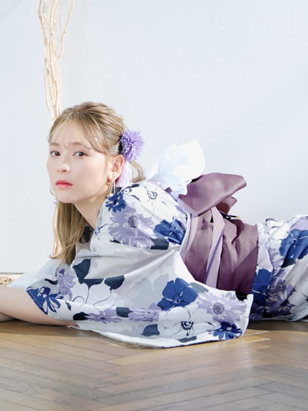 画像7: 【即日発送】パープルフラワー浴衣  【浴衣３点セット 浴衣/帯/下駄】[YMT]