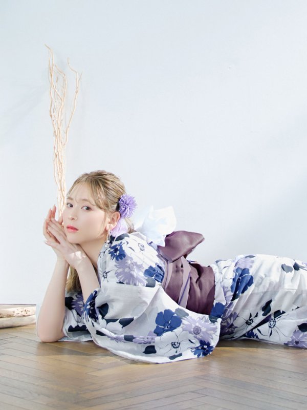 画像9: 【即日発送】パープルフラワー浴衣  【浴衣３点セット 浴衣/帯/下駄】[YMT]