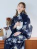 画像1: 【即日発送】ネイビー＆ブルー牡丹浴衣  【浴衣３点セット 浴衣/帯/下駄】OBI-siwa-202-ok-5-IV / HIMO-900-yn-5-IV / HEKO-800-sb-5-W / YA-1025-wk-BL / GETA-02-ok-2-IV[YMT] (1)