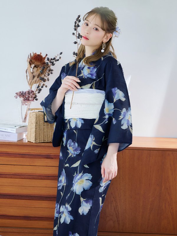 画像11: 【即日発送】ネイビー＆ブルー牡丹浴衣  【浴衣３点セット 浴衣/帯/下駄】[YMT]