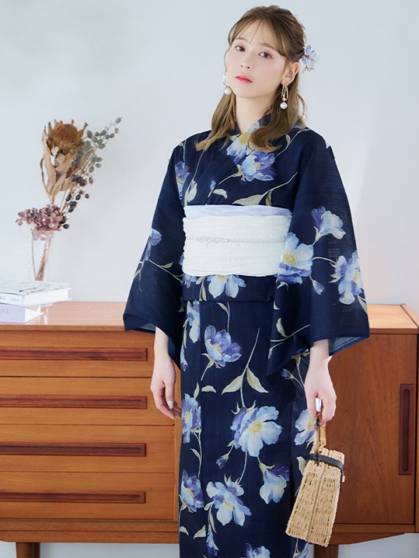 画像13: 【即日発送】ネイビー＆ブルー牡丹浴衣  【浴衣３点セット 浴衣/帯/下駄】[YMT]