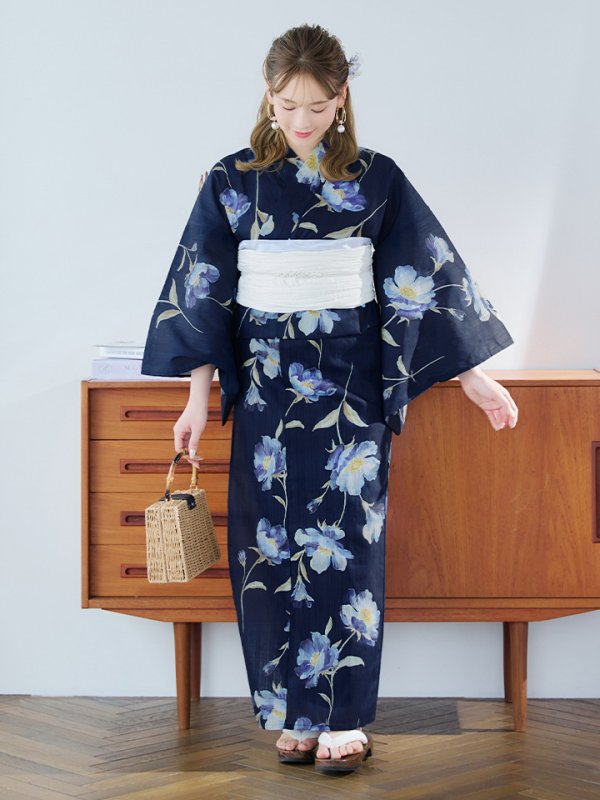 画像17: 【即日発送】ネイビー＆ブルー牡丹浴衣  【浴衣３点セット 浴衣/帯/下駄】[YMT]