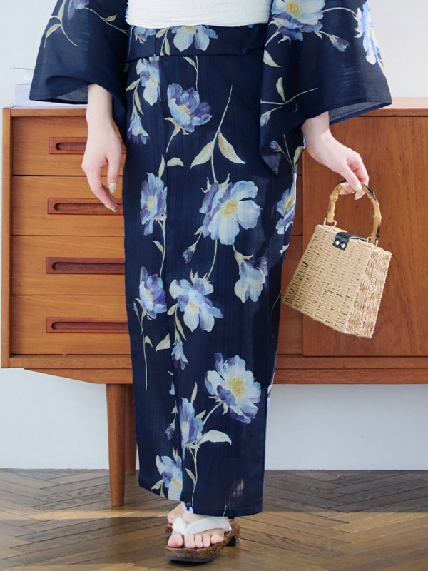 画像19: 【即日発送】ネイビー＆ブルー牡丹浴衣  【浴衣３点セット 浴衣/帯/下駄】[YMT]