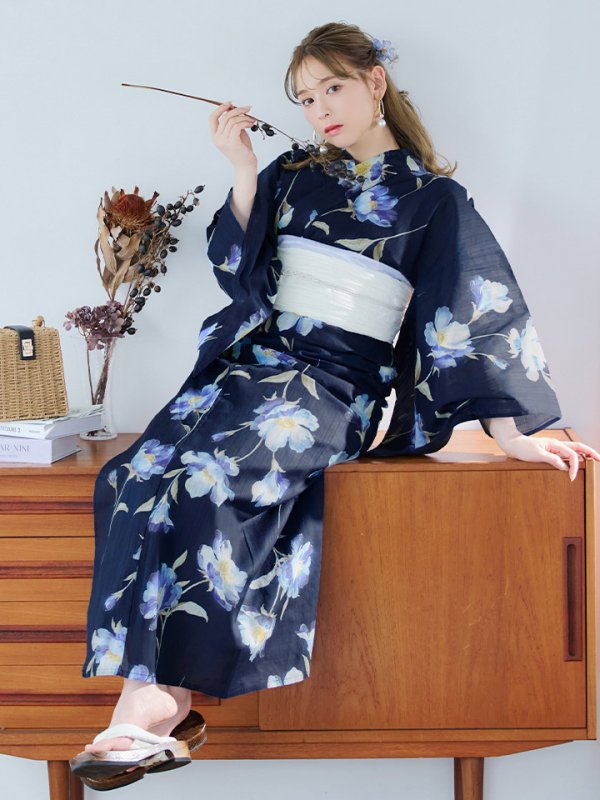 画像3: 【即日発送】ネイビー＆ブルー牡丹浴衣  【浴衣３点セット 浴衣/帯/下駄】[YMT]