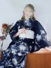 画像7: 【即日発送】ネイビー＆ブルー牡丹浴衣  【浴衣３点セット 浴衣/帯/下駄】OBI-siwa-202-ok-5-IV / HIMO-900-yn-5-IV / HEKO-800-sb-5-W / YA-1025-wk-BL / GETA-02-ok-2-IV[YMT]