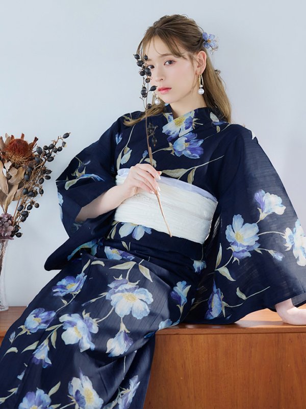 画像8: 【即日発送】ネイビー＆ブルー牡丹浴衣  【浴衣３点セット 浴衣/帯/下駄】[YMT]