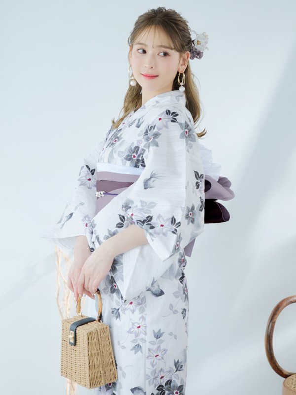 画像11: 【即日発送】朝顔×くすみパープル浴衣  【浴衣３点セット 浴衣/帯/下駄】[YMT]