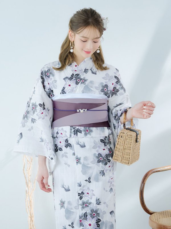 画像13: 【即日発送】朝顔×くすみパープル浴衣  【浴衣３点セット 浴衣/帯/下駄】[YMT]