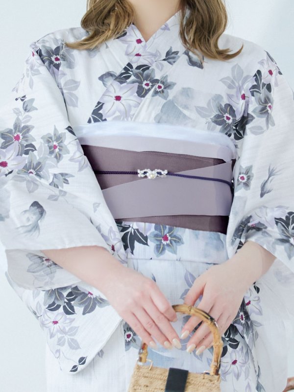 画像16: 【即日発送】朝顔×くすみパープル浴衣  【浴衣３点セット 浴衣/帯/下駄】[YMT]