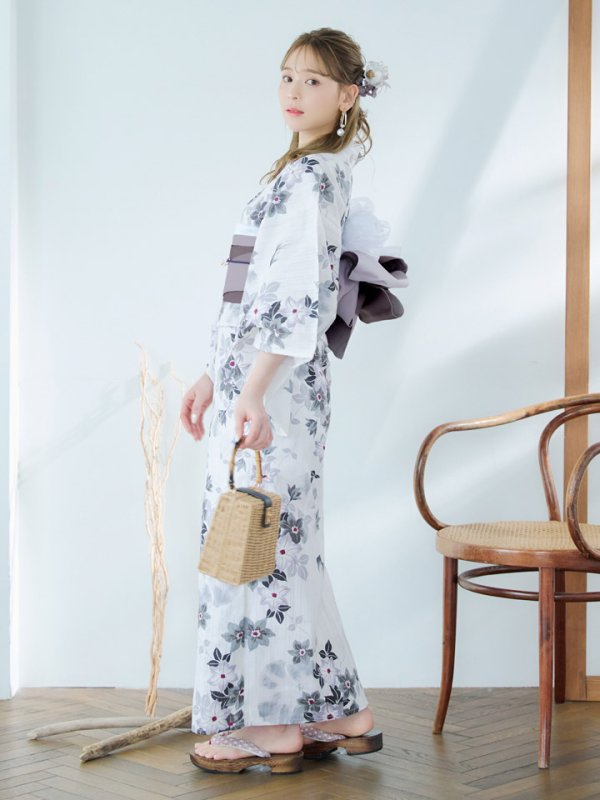 画像3: 【即日発送】朝顔×くすみパープル浴衣  【浴衣３点セット 浴衣/帯/下駄】[YMT]