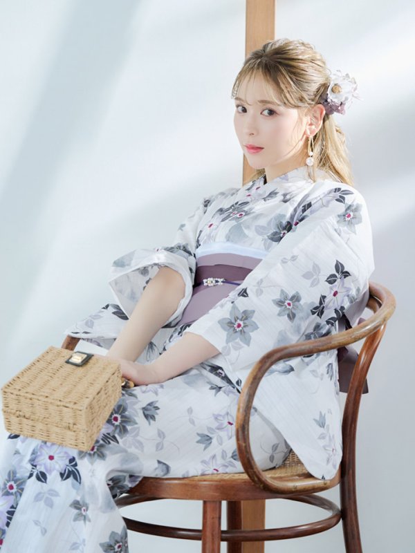 画像5: 【即日発送】朝顔×くすみパープル浴衣  【浴衣３点セット 浴衣/帯/下駄】[YMT]