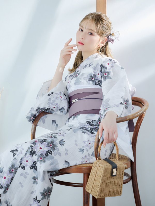 画像7: 【即日発送】朝顔×くすみパープル浴衣  【浴衣３点セット 浴衣/帯/下駄】[YMT]