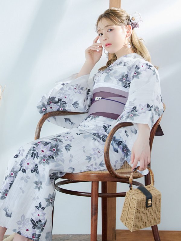 画像9: 【即日発送】朝顔×くすみパープル浴衣  【浴衣３点セット 浴衣/帯/下駄】[YMT]