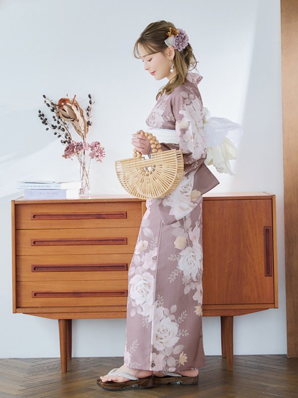 画像14: 【即日発送】ピンクベージュフラワー浴衣  【浴衣３点セット 浴衣/帯/下駄】[YMT]