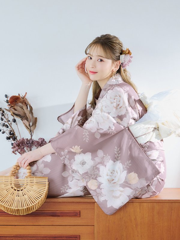 画像7: 【即日発送】ピンクベージュフラワー浴衣  【浴衣３点セット 浴衣/帯/下駄】[YMT]