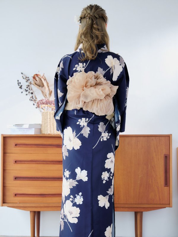 画像18: 【即日発送】ネイビー×ホワイトフラワー浴衣  【浴衣３点セット 浴衣/帯/下駄】[YMT]