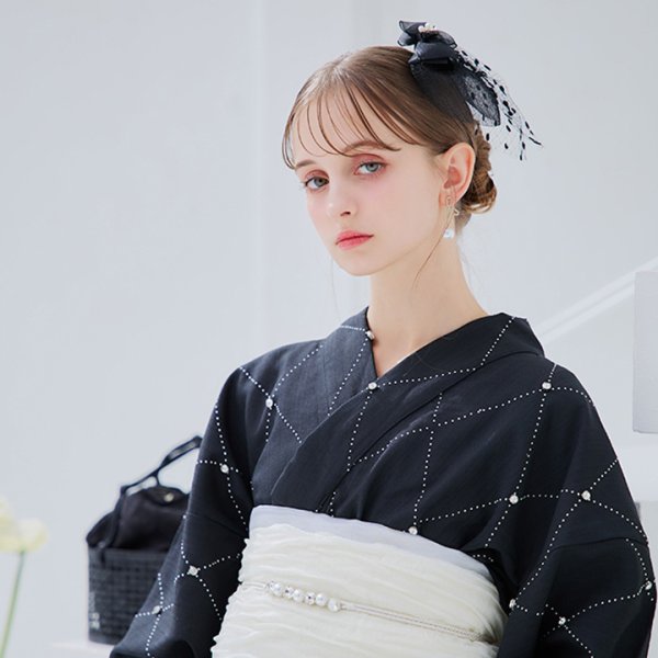 画像4: 【アクセサリー：ヘッドドレス】ドットレースビジューリボン帽 / カクテルハット / トーク帽【HC02】