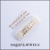 【ヘアアクセサリー/バレッタ】ゴールドピン&パールバレッタ【1カラー】[OF02-U]