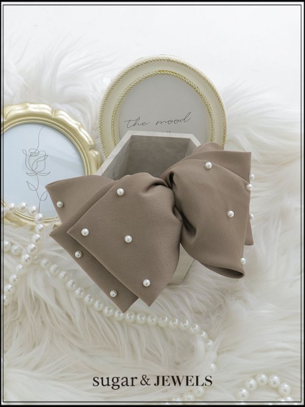 画像1: 【ヘアアクセサリー】パールリボンバレッタ【Fサイズ/1カラー】[OF02]