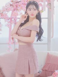 【即日発送】送料無料!オフショルツイードセットアップドレス/キャバドレス【XS-Lサイズ/2カラー】[OF01A] 【SB】dzc